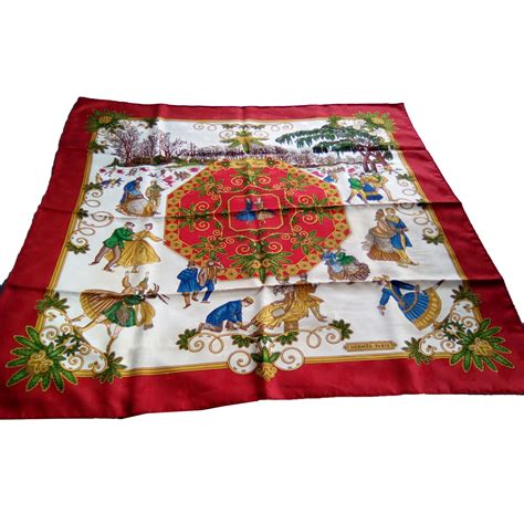 joies d hiver hermes scarf|Joies d'Hiver Hermes Silk Scarf w/Ruby Red Border .